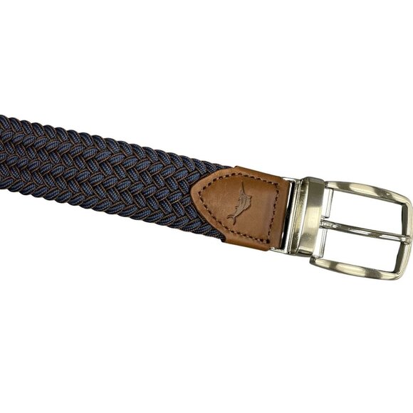 NEW Tommy Bahama Men's L/XL 38-42 Navy/Brown Reversible Belt Leather Trim - Picture 3 of 8